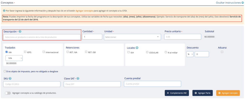 Vista de la sección Conceptos